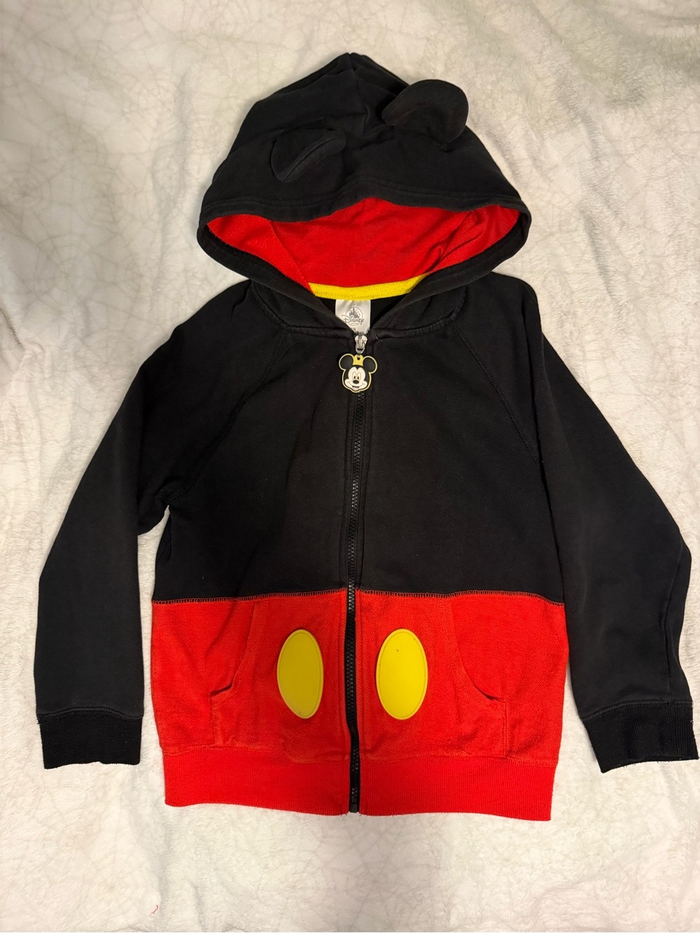 Disney Black & Red Mickey Mouse Zip-Up Hoodie with Yellow Details (size 7/8)